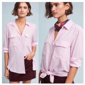 Anthropologie Maeve Zadie Striped Button Down Shirt Punk White Stripe Top Blouse